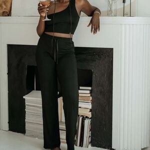 437 The Casa Lounge Party Set Top Pants Black S